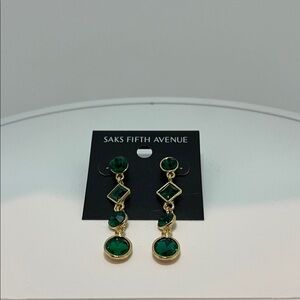 Saks Fifth Avenue Emerald and Gold Geometric Earrings
